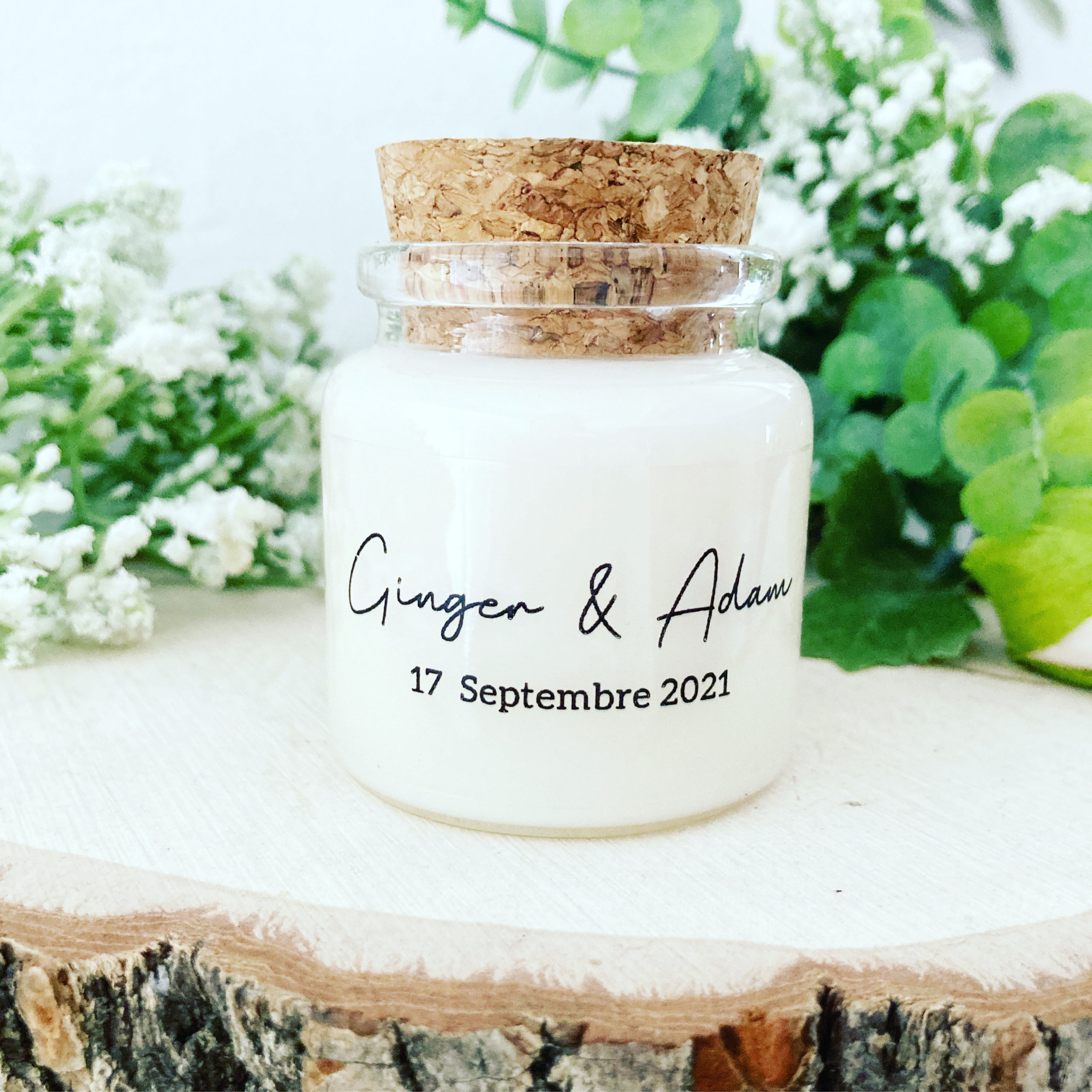 Bougie parfumée personnalisée mariage minimaliste – cadeau invités