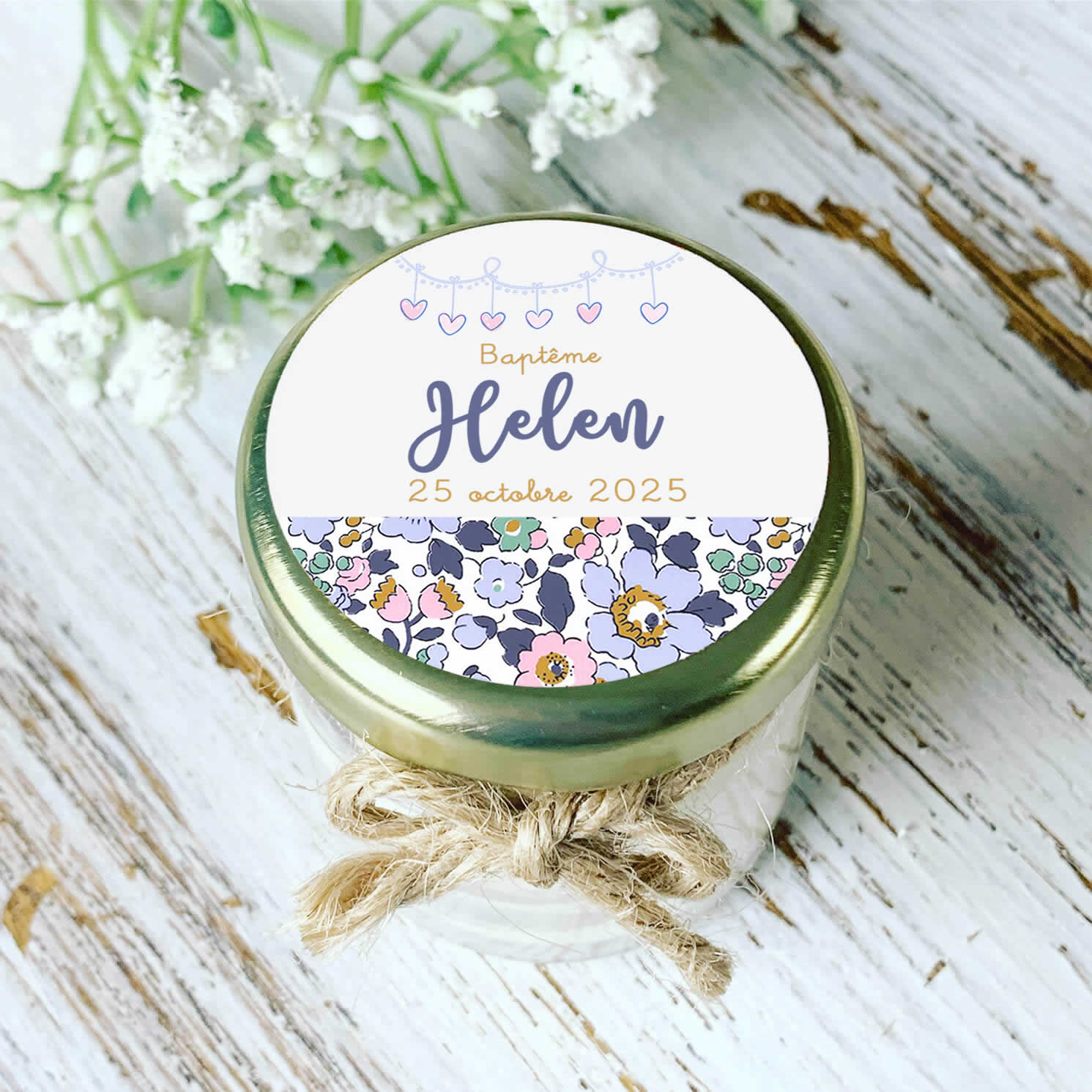 Bougie de baptême personnalisée motif Liberty Helen
