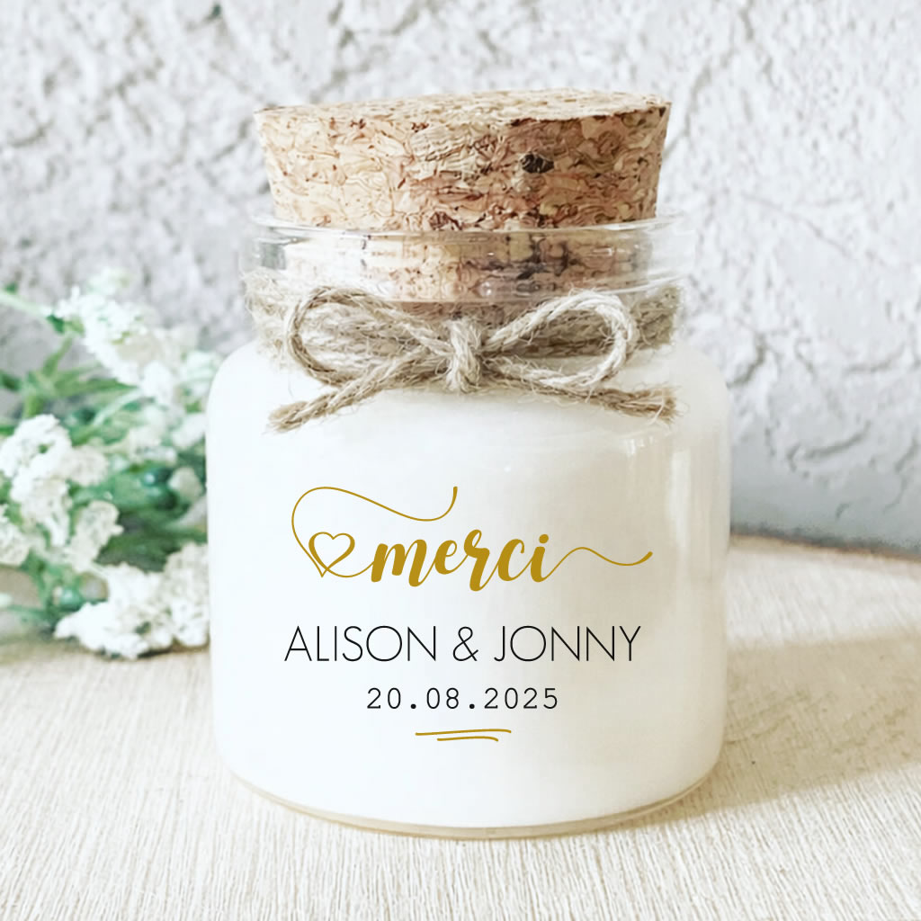 Bougie mariage baptême personnalisée merci doré cadeaux invités