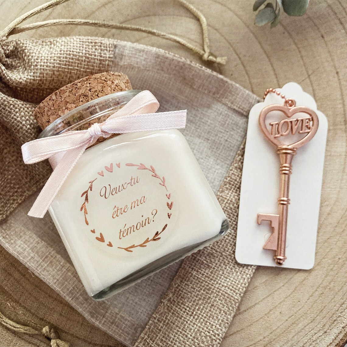 Bougie personnalisée demande témoin mariage écriture rose gold cadeau original de 120ml