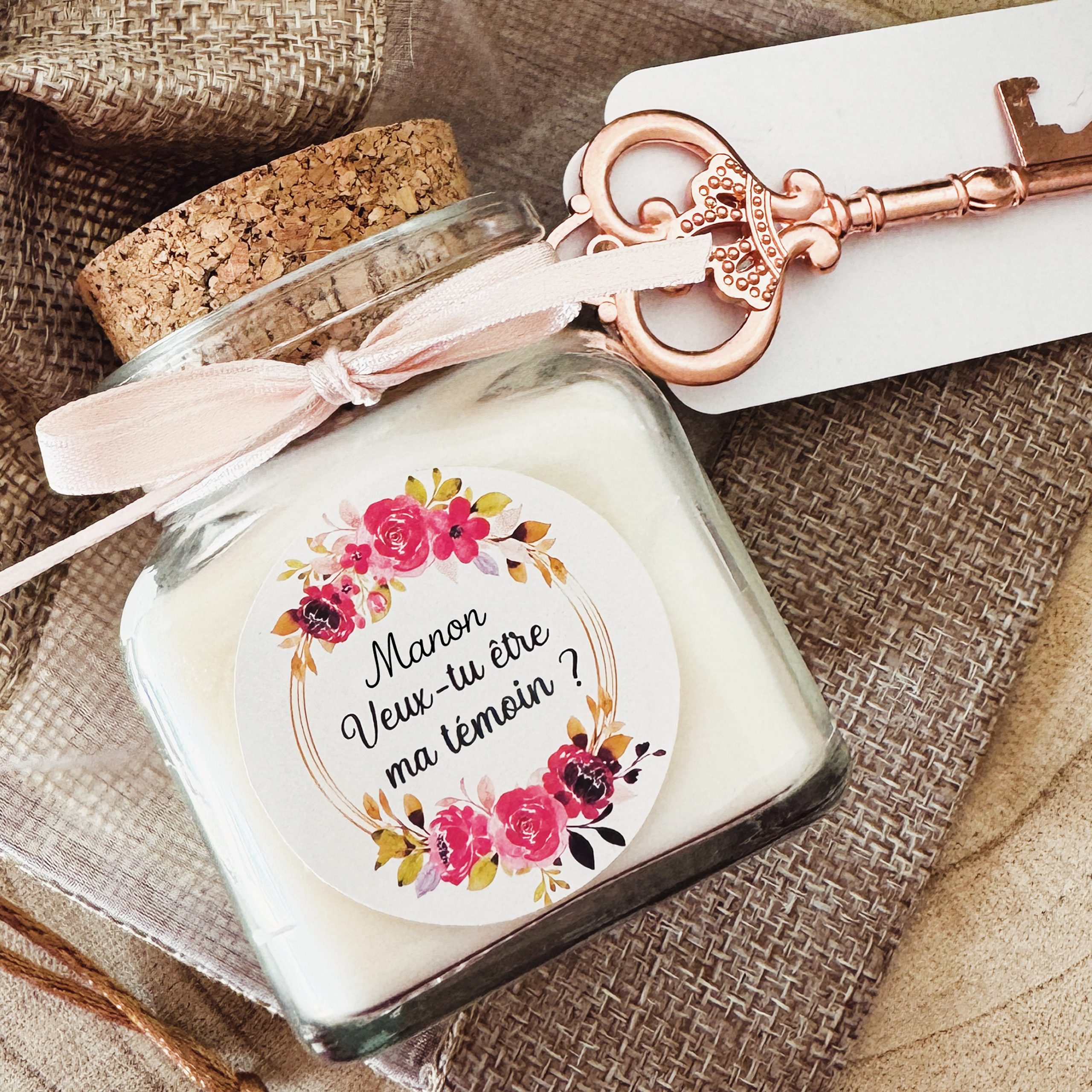 Bougie cadeau personnalisé demande témoin mariage - Modèle Couronne Florale