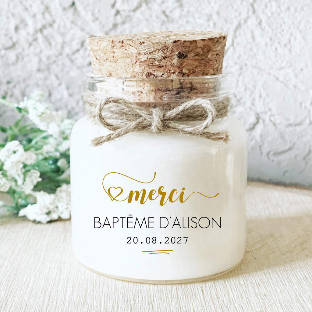 Bougie remerciement baptême dorée personnalisée Alison – cadeau invités