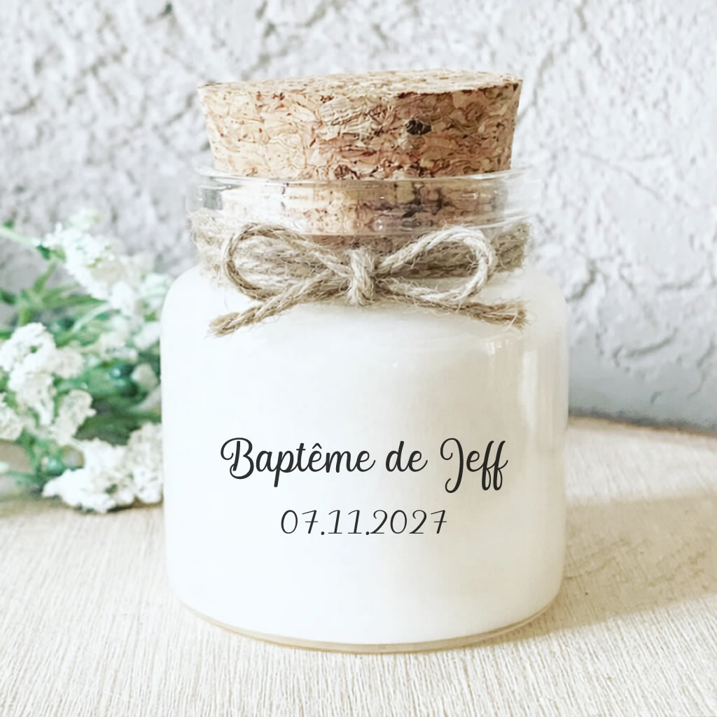 Bougie parfumée personnalisée baptême écriture manuscrite – cadeau invités