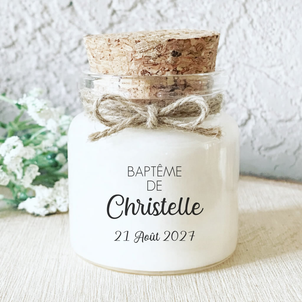 Bougie parfumée personnalisée baptême élégance classique – cadeau invités