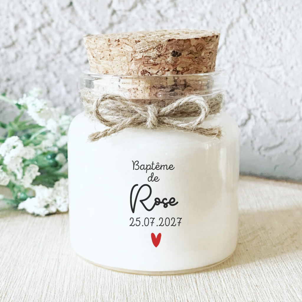 Bougie parfumée personnalisée baptême bohème – cadeau invités